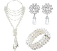 TOEECY Conjunto Perlas Nupcial Collar Largo Cascada Pulsera Multicapa Pendientes Gota Cristal Joyería Elegante Ceremonia