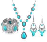 TOEECY Conjuntos de Joyas para Mujer y Niñas Turquesa Colgante Collar Pendientes y Pulsera Fiesta Boda Nupcial Dama de Honor (#3)