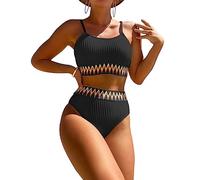 TOEECY Conjuntos de Bikinis para Mujer Estampado Push Up Cintura Alta Traje De Baño Acolchados Retro Bañador 2 Piezas Bikinis Viajes Playa La Natacion (Negro,S)