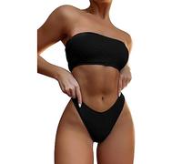 TOEECY Conjuntos de Bikinis para Mujer Sin Tirantes Push Up Cintura Alta Traje De Baño Acolchados Retro Bañador 2 Piezas Bikinis Viajes Playa La Natacion (Negro,S)