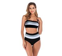 TOEECY Conjuntos de Bikinis para Mujer Stripe Push Up Cintura Alta Traje De Baño Acolchados Retro Bañador 2 Piezas Bikinis Viajes Playa La Natacion (Negro,M)