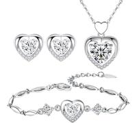 TOEECY Corazón Conjuntos de Joyas para Mujer y Niñas Cristal Colgante Collar Pendientes y Pulsera Cubic Zirconia Plata chapada 925 Fiesta Boda Nupcial Dama de Honor (Blanco)
