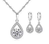 TOEECY Cristales Conjuntos de Joyas para Mujer y Niñas Cristales Colgante Collar Pendientes Cubic Zirconia Plata chapada 925 Fiesta Boda Nupcial Dama de Honor (Blanco)