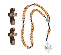 TOEECY Crucifijo Madera Nogal Curvo Artesanal Corazón Grabado Rosario Cuentas Olivo Decoración Religiosa Tradicional