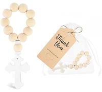 TOEECY Cruz De Madera Cuentas Cruzadas Para Pulseras Con Bolsa Gasa Regalos Primera Comunion Niño Decoración De Moda Cruz Para El Bautismo De Niños Y Niñas Oración