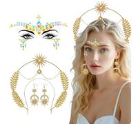 TOEECY Diadema Corona Diosa Sol Hojas Laurel Pendientes Cristales Joyas Cabello Accesorios Festivales Carnaval Boda Ceremonias