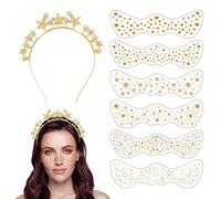 TOEECY Diadema Corona Purpurina Perlas Estrella Rhinestone Diadema con 6 Piezas Pegatinas Simulación Cara Pecas Tatuajes Temporales Facial Ojos para Mujeres Niñas Espectáculos Maquillaje