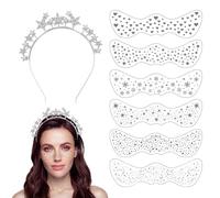 TOEECY Diadema Corona Purpurina Perlas Estrella Rhinestone Diadema con 6 Piezas Pegatinas Simulación Cara Pecas Tatuajes Temporales Facial Ojos para Mujeres Niñas Espectáculos Maquillaje