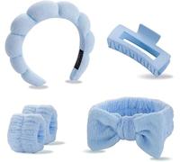 TOEECY Diadema Mujer Pinzas pelo Maquillaje Muñequeras Skincare Lavarse la Cara Set Esponja Rizo Suave Elásticas Cuidado de la Piel Antideslizante Para Femenino de la Piel Baño y Ducha SPA Yoga