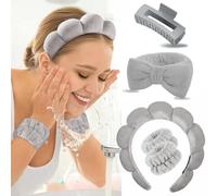 TOEECY Diadema Mujer Pinzas pelo Maquillaje Muñequeras Skincare Lavarse la Cara Set Esponja Rizo Suave Elásticas Cuidado de la Piel Antideslizante Para Femenino de la Piel Baño y Ducha SPA Yoga