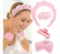 TOEECY Diadema Mujer Pinzas pelo Maquillaje Muñequeras Skincare Lavarse la Cara Set Esponja Rizo Suave Elásticas Cuidado de la Piel Antideslizante Para Femenino de la Piel Baño y Ducha SPA Yoga