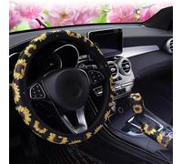 TOEECY Funda de Volante con diseño de Margaritas Cubierta de Volante Antideslizante Accesorio para Coche protección para Volante Funda de Volante Floral(Black Chrysanthemum)