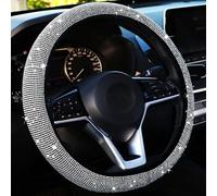 TOEECY Funda Volante Coche con Brillantes Diamantes de Cristal Elástica Universal Volante Coche 36-39cm Antideslizante Ajuste Protector Volante Coche para Mujeres Blanco