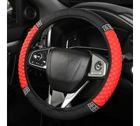TOEECY Funda Volante Coche Cuero Universal 38cm con Diamantes Cosida Elástica Ajuste Antideslizante Cubierta de Volante Accesorios Coches Interior Decoracion Rojo