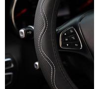 TOEECY Funda Volante Coche de Microfibra Antideslizante Transpirable Volante Coche para Todas Las Estaciones Funda Volante Coche (Negro-Blanco)