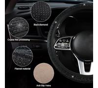 TOEECY Funda Volante Con Brillantes Diamantes de Cristal Elástica Universal 36-39cm Antideslizante Ajuste Protector Para Mujeres Negro