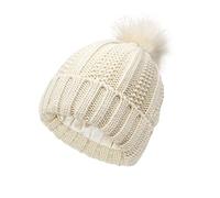 TOEECY Gorros Invierno Mujer Cálido Sombrero de Punto con Pompón de Piel Sintética Suave Grueso Gorra Tejida de Satén Forrado Proteger el Peinado Moda Cómodo Slouchy Bobble Beanie (Beige)