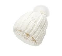 TOEECY Gorros Invierno Mujer Cálido Sombrero de Punto con Pompón de Piel Sintética Suave Grueso Gorra Tejida de Satén Forrado Proteger el Peinado Moda Cómodo Slouchy Bobble Beanie (Blanco)