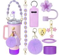 TOEECY Stanley Cup Accesorios 8 Piezas Correa de Asa Reutilizables Tapas Pajitas Silicona Llavero Accessories para Tazas Aisladas 30 y 40 oz Cups No Incluye (Violeta B)