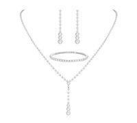 TOEECY Juego de Boda Novia Joyas Mujer y Niñas Conjunto de Joyas de Cristal Plata Colgante Collar Lágrima Pendientes Pulseras para Boda Nupcial Dama de Honor (Plata-3)