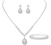 TOEECY Juego de joyas de lujo para mujer collar de lágrima con pendientes y pulsera set de joyería elegante para ocasiones especiales joyería brillante de alta calidad