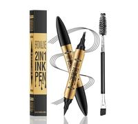 TOEECY Lápiz Cejas Delineador Doble Punta 2en1 Tinta Líquida Impermeable Profesional Maquillaje Ojos Dorado Negro Cepillo Incluido