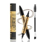 TOEECY Lápiz Cejas Delineador Doble Punta 2en1 Tinta Líquida Impermeable Profesional Maquillaje Ojos Dorado Negro Cepillo Incluido