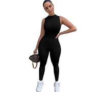 TOEECY Mono para Mujer Deportivo sin Mangas Sexy Traje de Yoga para Gimnasio Elegante Casual Jumpsuit (Negro,L)