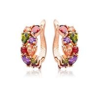 TOEECY Pendientes Aro Multicolor Cristal Circonita Brillante Chapado Oro Rosa Elegante Joyería Mujer