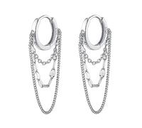 TOEECY Pendientes Aro Pequeño Plata Cascada Cadenas Multicapa Estilo Minimalista Elegante Joyería Mujer