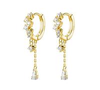 TOEECY Pendientes Aro Semicircular Cristales Brillantes Plata S925 Colgantes Cadena Elegantes Joyas Mujer