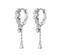 TOEECY Pendientes Plata de Ley 925 Circonita Zircon Oro Pendientes con Borla Cadena Pequeños Pendientes de Aro Minimalistas Dorados Aretes de Gota Para Mujeres Niña Plata