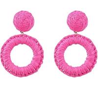 TOEECY Pendientes de Ratán para Mujer Niñas Boho Aro Grandes Colgantes Pendientes Hechos a Mano Hoop Earrings Trenzado Pendientes Retro Geométricos Pendientes para Viajes Playa (Rojo)