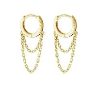TOEECY Pendientes Mujer Aro Plata de Ley 925 con Doble Cadena Oro Pendientes Dorados Hipoalergénico Bisagras de Colgante Pendientes Par Aretes de Moda Sencillos Oro