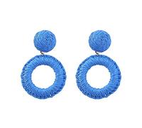 TOEECY Pendientes de Ratán para Mujer Niñas Boho Aro Grandes Colgantes Pendientes Hechos a Mano Hoop Earrings Trenzado Pendientes Retro Geométricos Pendientes para Viajes Playa (Azul)
