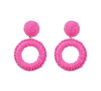 TOEECY Pendientes de Ratán para Mujer Niñas Boho Aro Grandes Colgantes Pendientes Hechos a Mano Hoop Earrings Trenzado Pendientes Retro Geométricos Pendientes para Viajes Playa (Rojo)