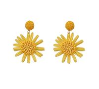 TOEECY Pendientes de Ratán para Mujer Niñas Flores Boho Aro Grandes Colgantes Pendientes a Mano Flower Earrings Trenzado Pendientes Retro Pendientes para Viajes Playa (Amarillo)