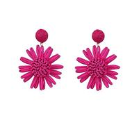 TOEECY Pendientes de Ratán para Mujer y Niñas - Flores Boho Aro Grandes Colgantes a Mano - Trenzado Retro para Viajes y Playa (Rojo)