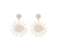 TOEECY Pendientes de Ratán para Mujer y Niñas - Flores Boho Aro Grandes Colgantes a Mano - Trenzado Retro para Viajes y Playa (Blanco)