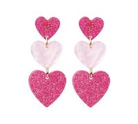 TOEECY Pendientes Mujer Corazón Brillantes Moda Pendientes de Tres Corazones Rosa y Fucsia para Mujeres y Niñas Joyas Elegantes para Fiestas y Eventos Especiales(Plata Rosada)