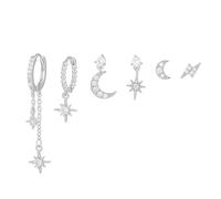 TOEECY Pendientes Mujer Plata Dorada 925 con Diseño de Luna y Estrella Set de 6 Pendientes Modernos para Mujer Joyería Elegante para Ocasiones Especiales