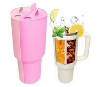 TOEECY Stanley Cup Accesorios Separador de Bebidas 2 en 1 Forro Silicona Divisor Tazas Reutilizable con Tapa y Agujero para Vasos 40 oz (Rosa + violeta)
