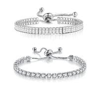 TOEECY Pulsera Ajustable Brillante Cristal Circonita Cúbica Tenis Joya Elegante Mujer Accesorio Plateado