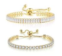 TOEECY Pulsera Ajustable Brillante Cristal Circonita Cúbica Tenis Joya Elegante Mujer Accesorio Plateado