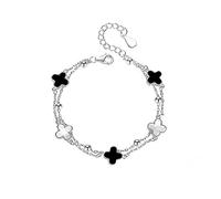 TOEECY Pulsera Doble Capa Trébol Plata 925 Malaquita Blanco Oro Rosa Ajustable Cadena Eslabones Joyería Mujer Elegante