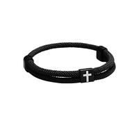 TOEECY Pulsera Hombre Pulsera Estilo Tejido a Mano Pulsera Ajustable Acero Inoxidable Cruz Cuadrada Grabada Brazalete de Doble Capa Regalo Novio Aniversario Navidad