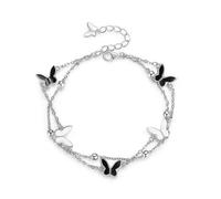 TOEECY Pulsera Mariposas Plata 925 Doble Capa Cadena Ajustable Colgantes Bicolor Elegante Joya Femenina