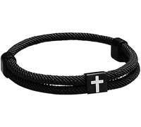 TOEECY Pulsera Trenzada Cuerda Cruz Símbolo Religioso Joyería Masculina Accesorio Elegante Estilo Minimalista Complemento Diario
