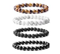 TOEECY Pulseras De Piedras Naturales Para Hombre Set De 4 Pulseras De Cuentas De Ojo De Tigre Howlita Blanca Lava Negra Y Ónix Accesorios De Moda Para Hombre Pulseras Elásticas Joyería Masculina
