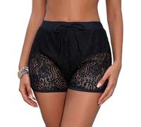 TOEECY Shorts de Baño Mujer con Cordón Bañador Shorts de Natación Elegante Malla Secado Rápido Playa Surf Essential Bikini Short Deportes Acuáticos Pantalones Cortos(Negro, M)